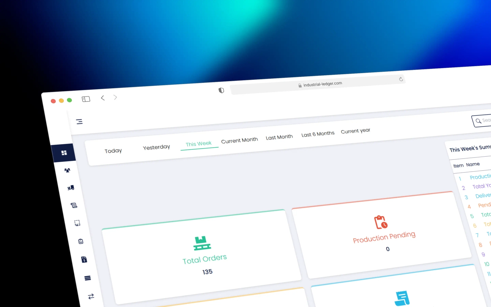 Industrial Ledger System Interface Mockup